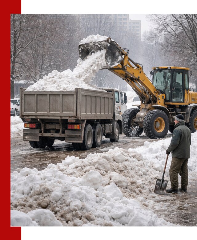 Вывоз снега грузовой техникой в Курганинске оперативно и чисто
